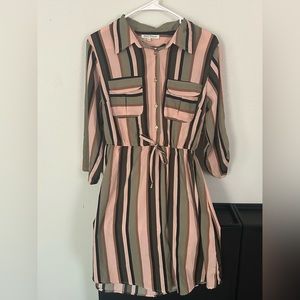 Striped pink shirt dress/ modest shirt, size Large